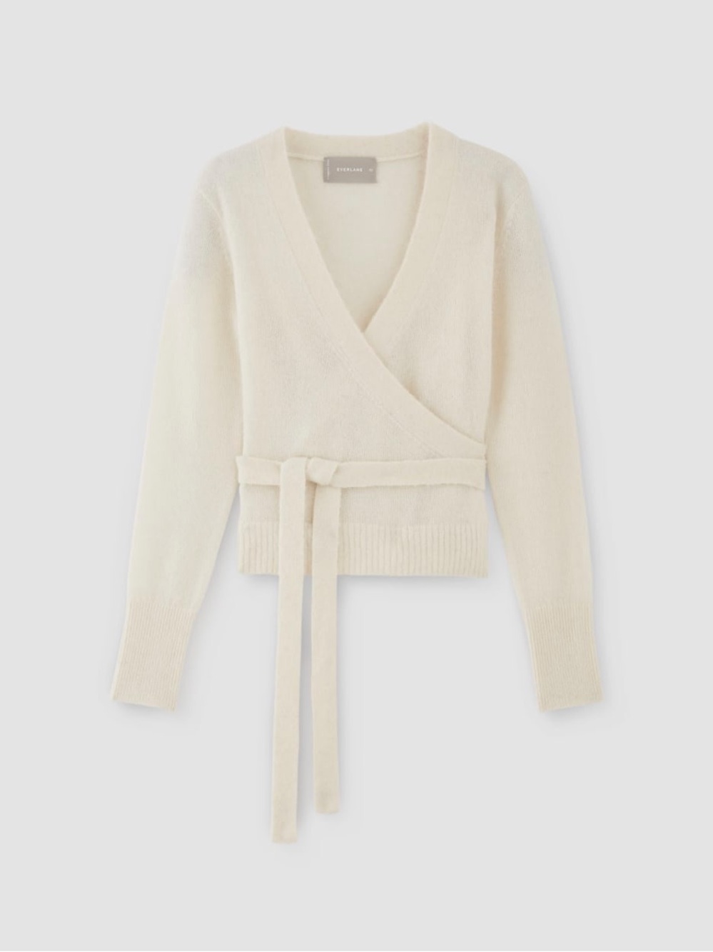 Everlane Alpaca Wrap Cream Wrap V-Neck Tie-Waist Sweater - Picture 2 of 11